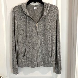 old navy • lightweight heather grey hoodie gold hardware kangaroo pockets